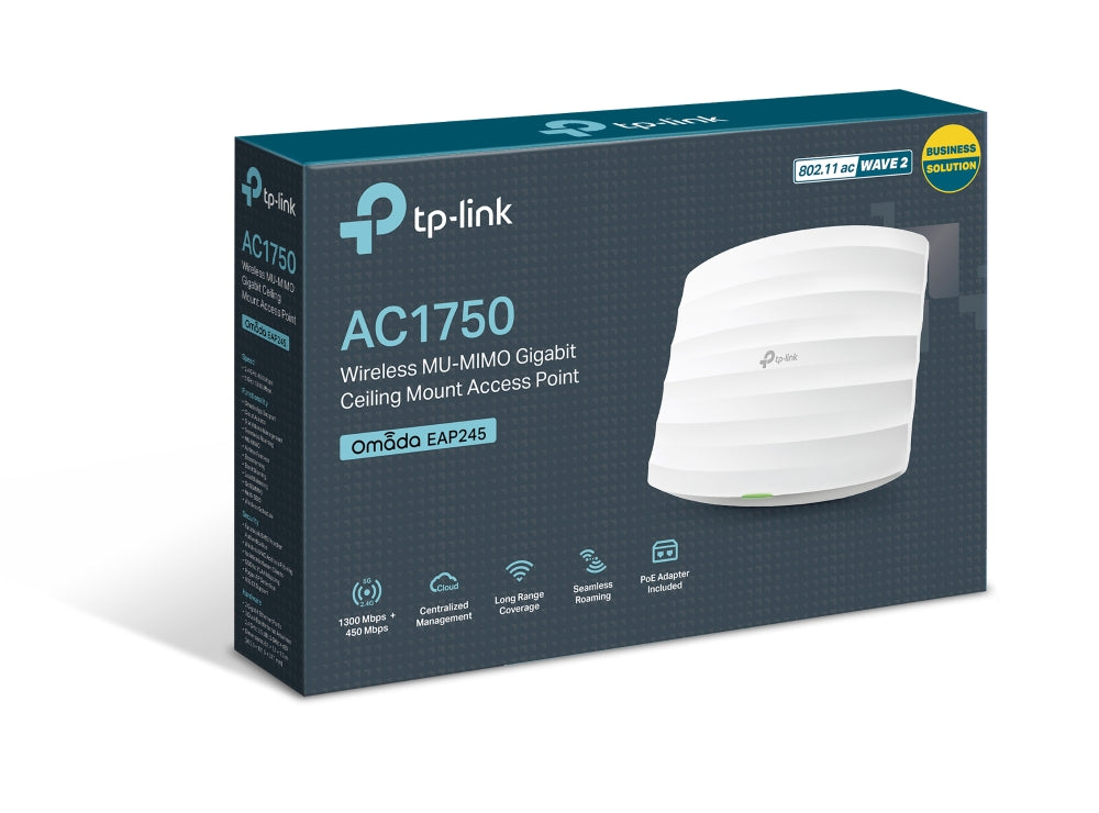 TP-Link EAP245 Omada Access Point AC1750 Wireless MU-MIMO Gigabit Ceiling Mount AP TP-Link EAP245 Omada Access Point AC1750 Wireless MU-MIMO Gigabit Ceiling Mount AP